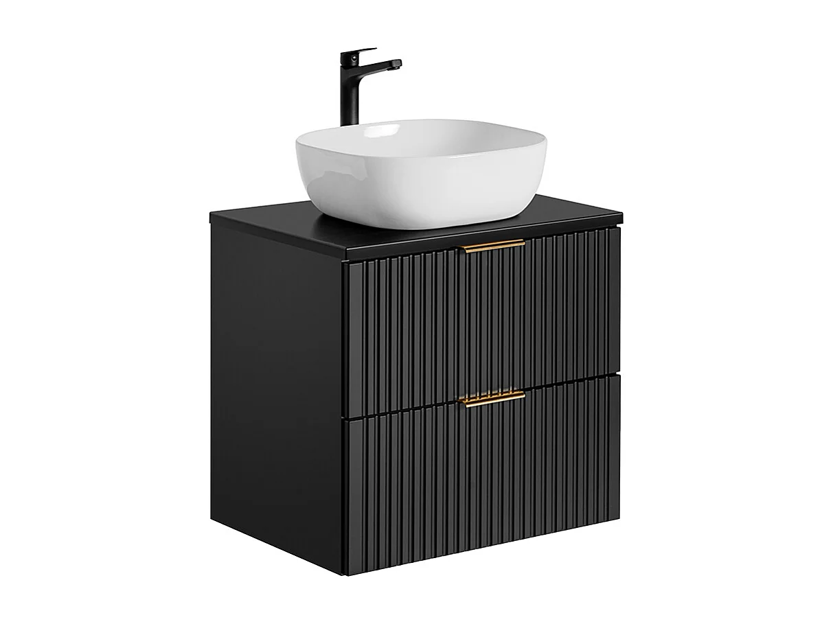 Ensemble meuble simple vasque 60cm miroir LED et colonne Adriel Noir