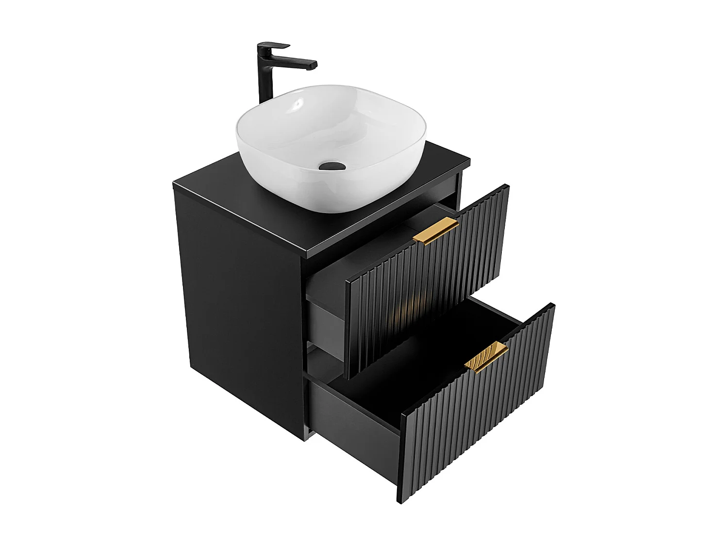 Ensemble meuble simple vasque 60cm miroir LED et colonne Adriel Noir