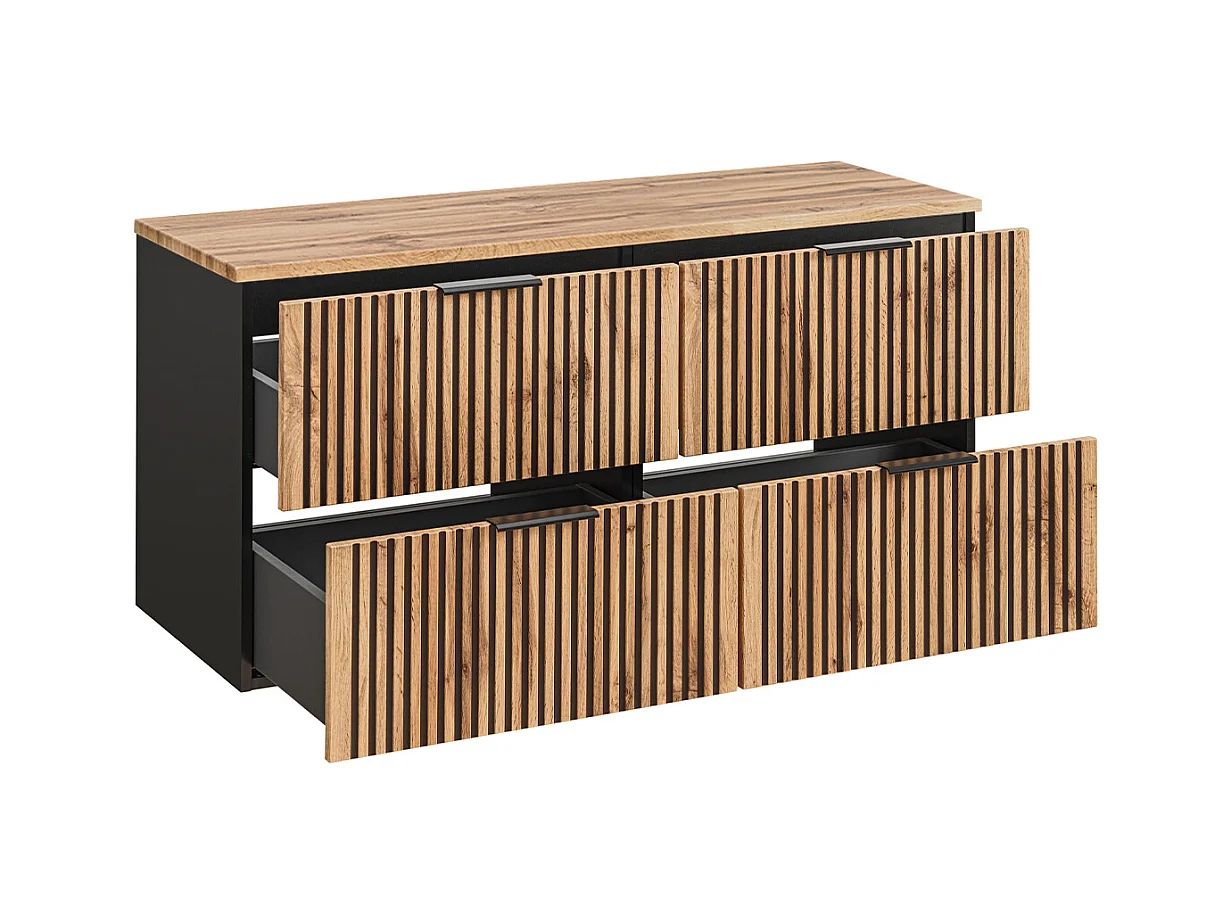 Ensemble meuble double vasque 120cm miroirs LED et colonne Gaia Bois et Noir - Vasque Noir