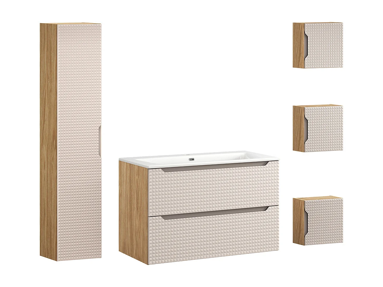 Set di mobili da bagno con lavabo Mallory beige e marrone 90cm,