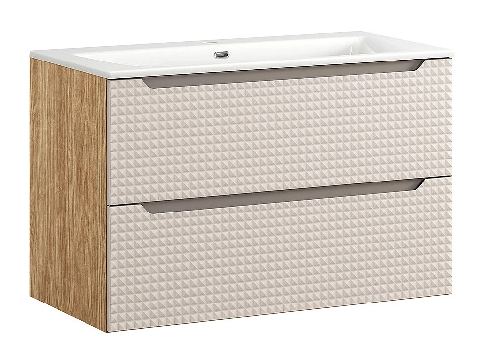 Set di mobili da bagno con lavabo Mallory beige e marrone 90cm,