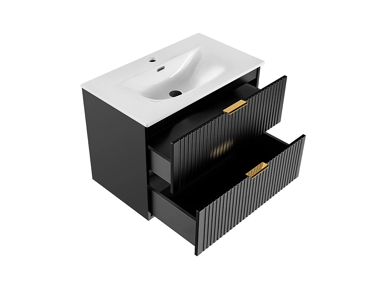 Ensemble meuble simple vasque encastrée 80cm miroir LED et colonne Adriel Noir