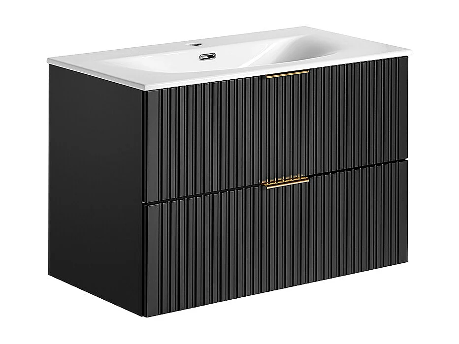 Conjunto de muebles con lavabo individual encastrado 80cm espejo LED y columna Adriel Negro