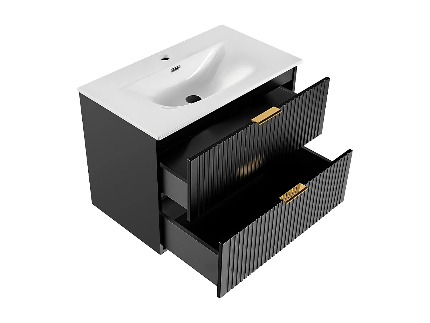 Conjunto de muebles con lavabo individual encastrado 80cm espejo LED y columna Adriel Negro