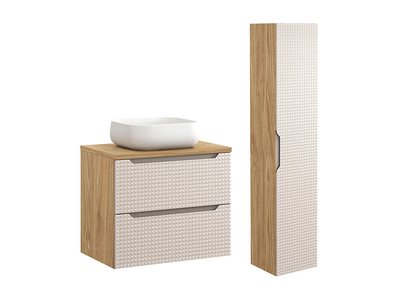 Enkelt håndvask 70 cm og piedestal Mallory Beige og træ