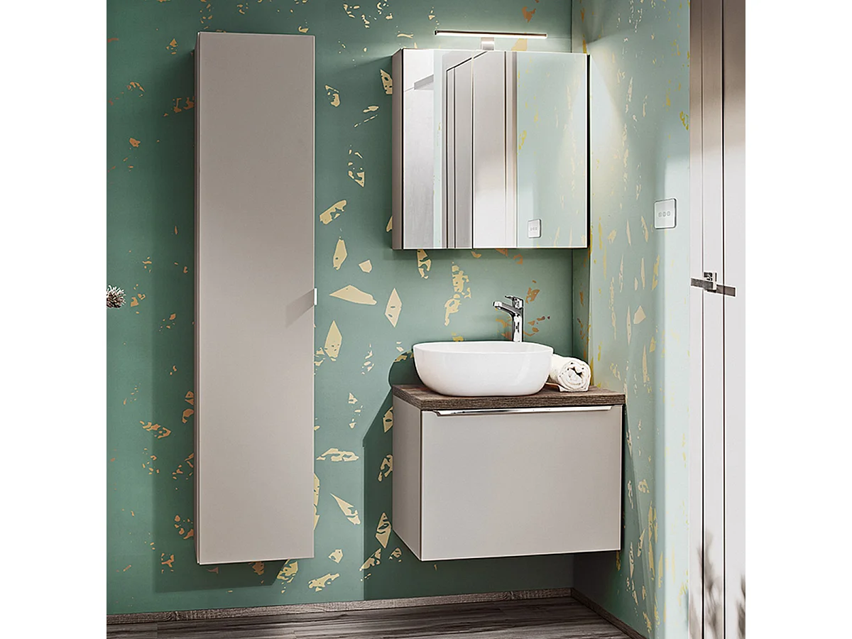 Éros Taupe enkel wastafelmeubel 60cm met sokkel en bovenkastje