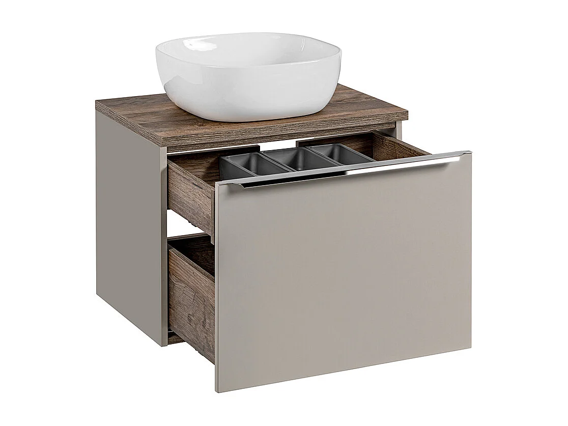 Éros Taupe enkel wastafelmeubel 60cm met sokkel en bovenkastje