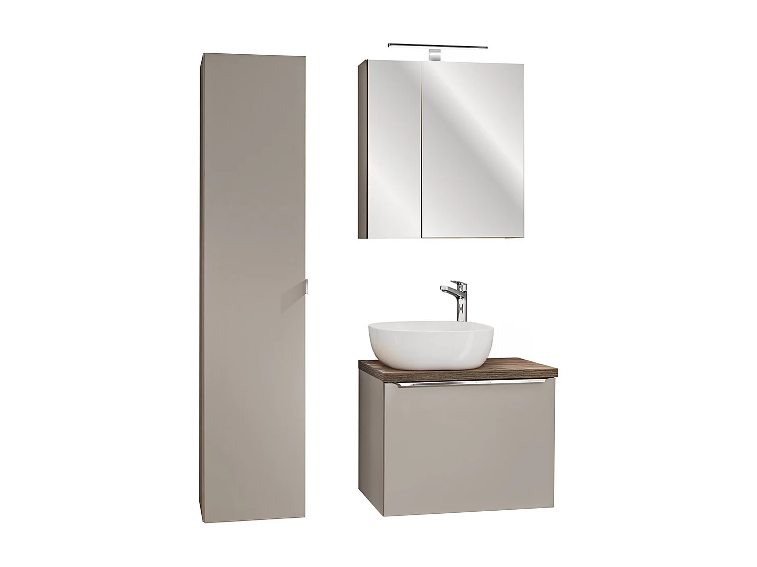 Ensemble meuble simple vasque 60cm colonne et armoire murale Éros Taupe