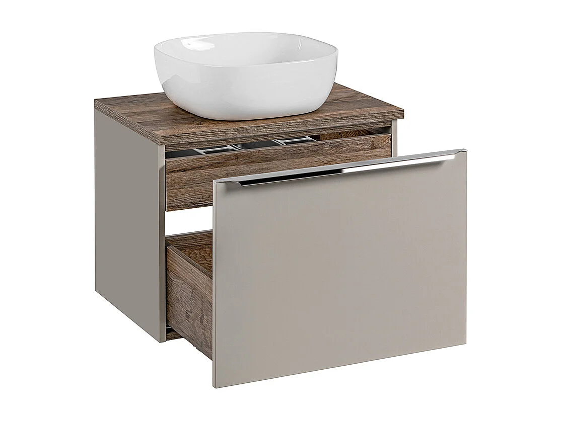 Ensemble meuble simple vasque 60cm colonne et armoire murale Éros Taupe