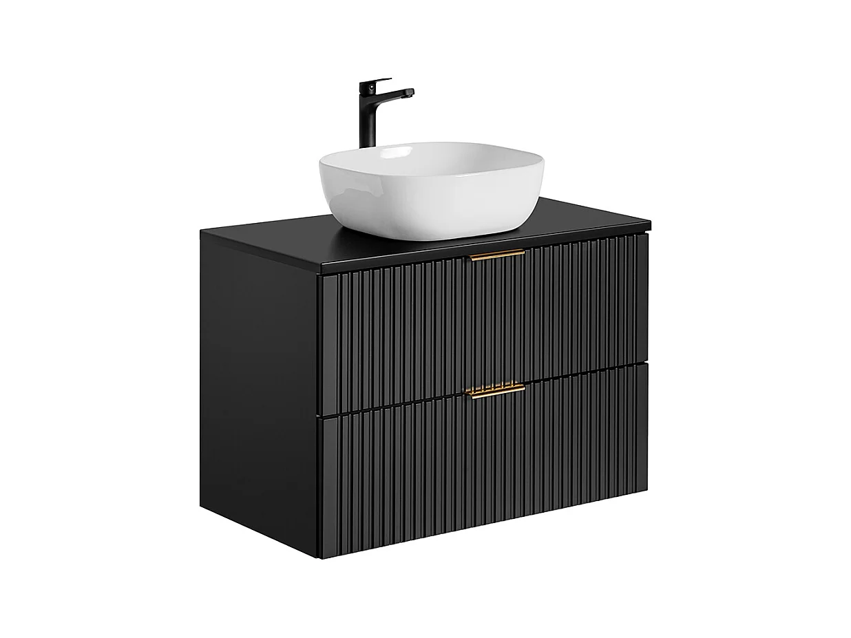 Ensemble meuble simple vasque 80cm miroir LED et colonne Adriel Noir