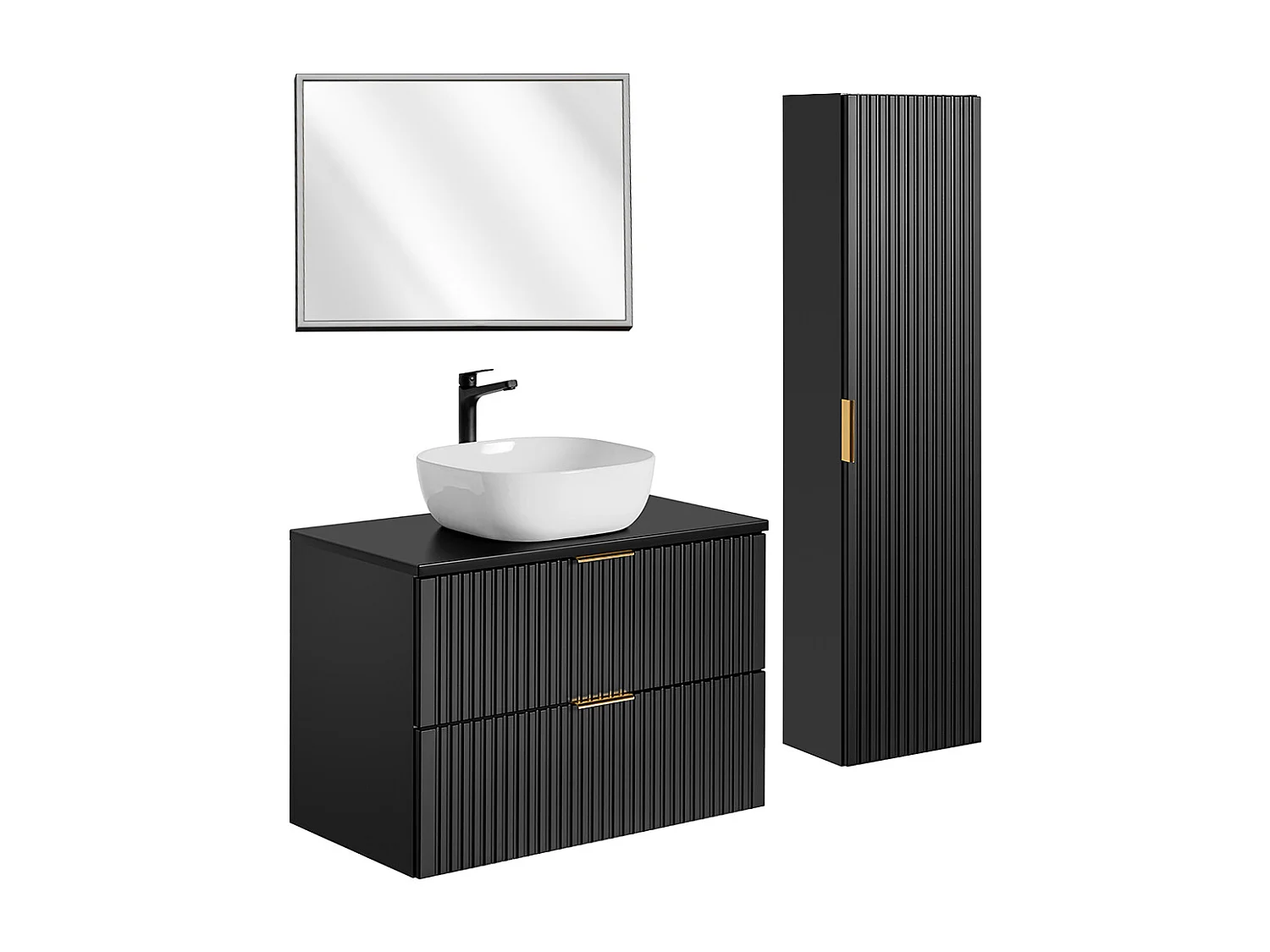 Conjunto de muebles con lavabo individual 80cm espejo LED y columna Adriel Negro