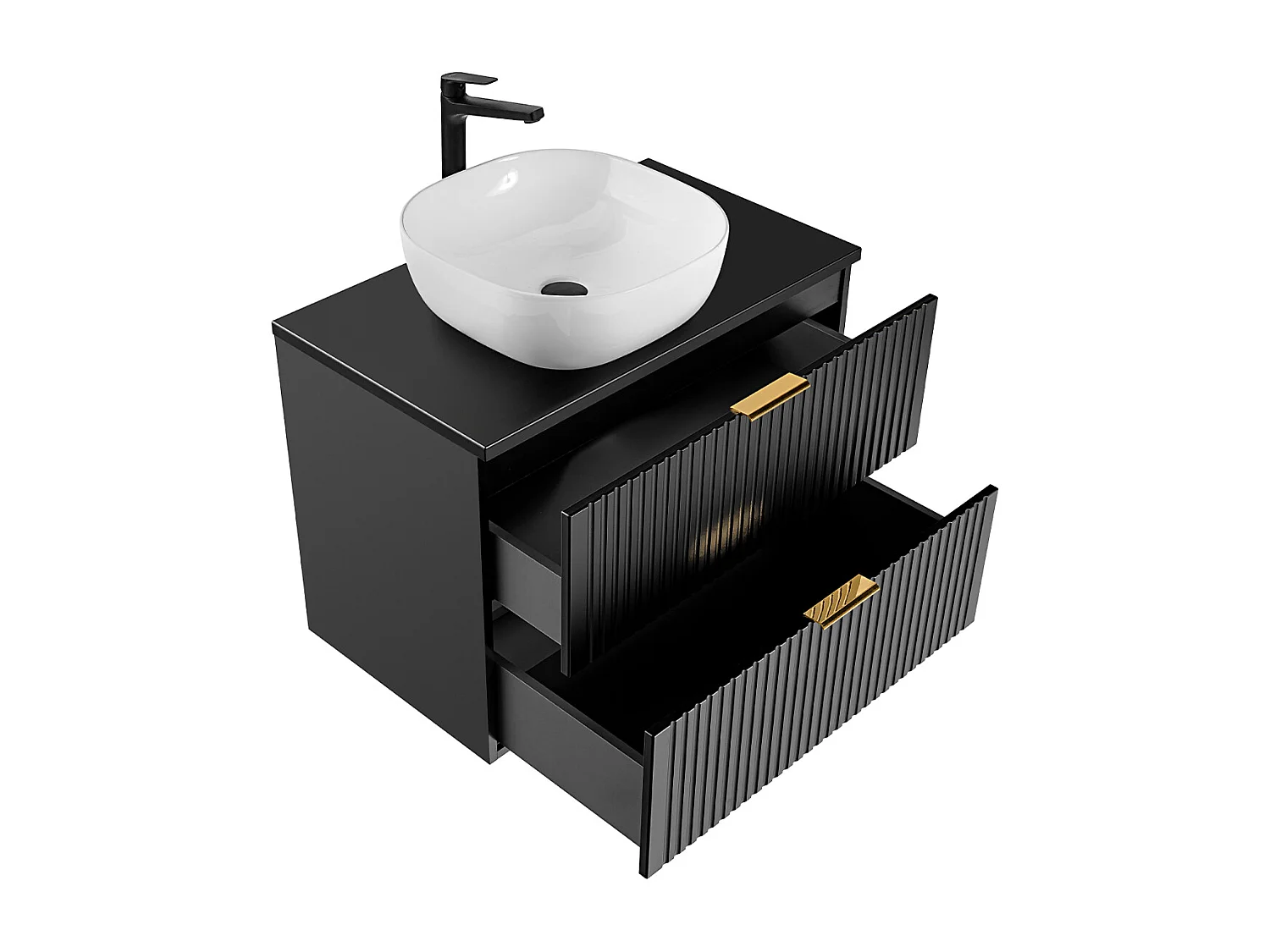 Conjunto de muebles con lavabo individual 80cm espejo LED y columna Adriel Negro