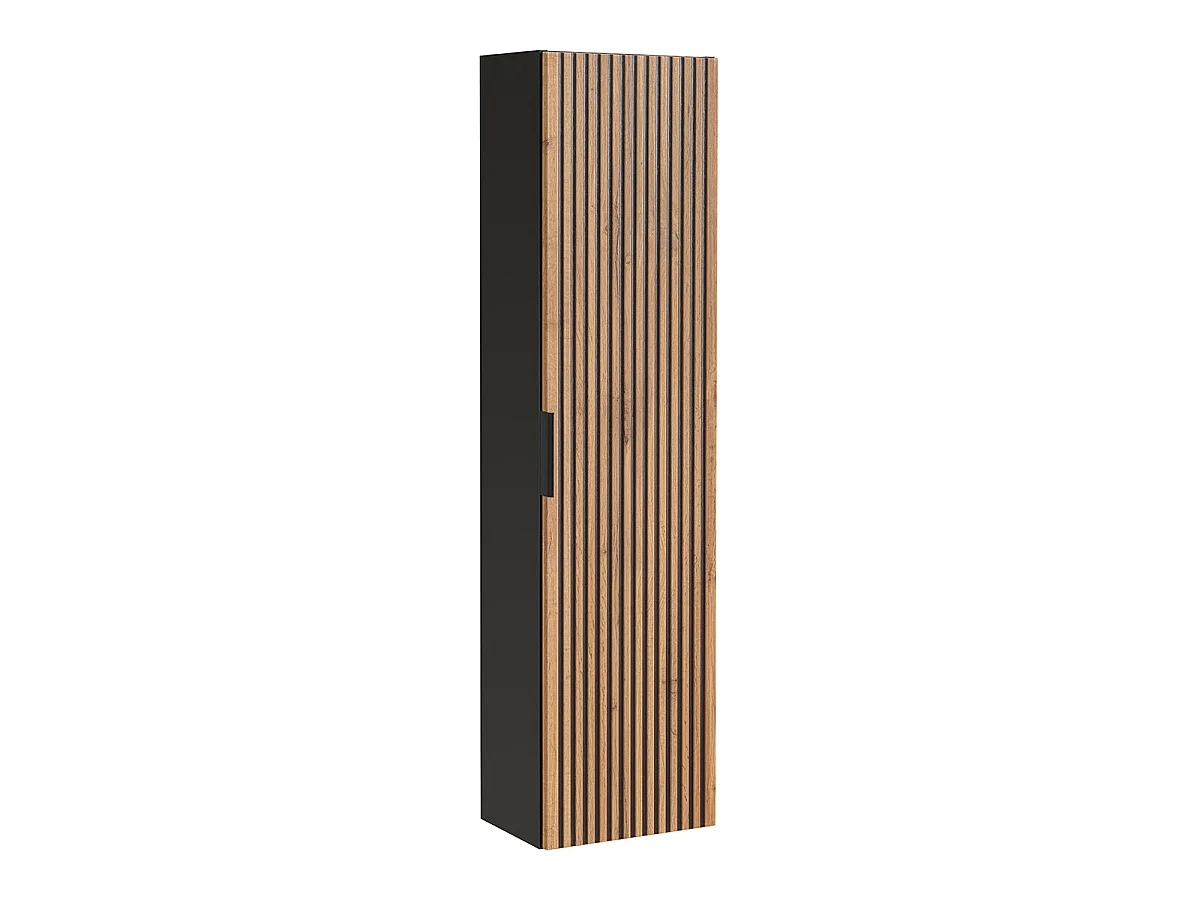 Ensemble meuble double vasque 140cm 2 niches miroirs LED colonne et 3 armoires murales Gaia Bois et Noir - Vasque Noir