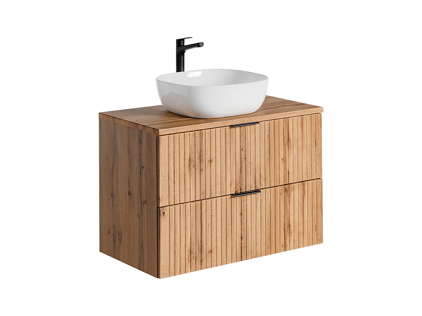 Ensemble meuble simple vasque 80cm miroir LED et colonne Adriel Bois