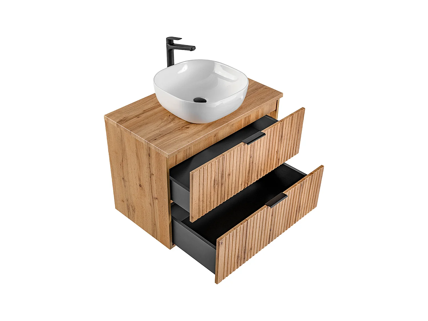 Ensemble meuble simple vasque 80cm miroir LED et colonne Adriel Bois