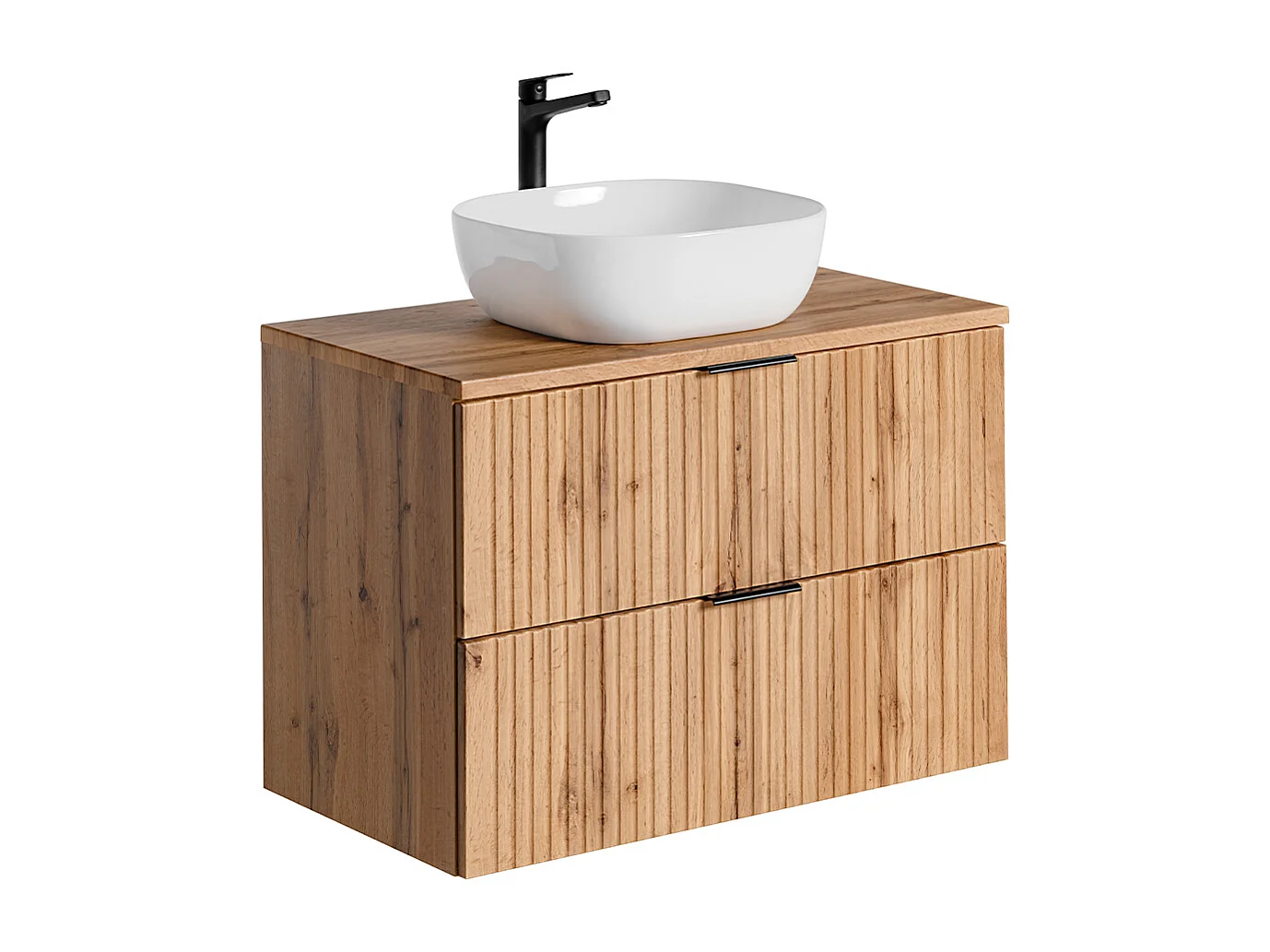 Lavatório individual de 80 cm com espelho LED e móvel de apoio em madeira Adriel