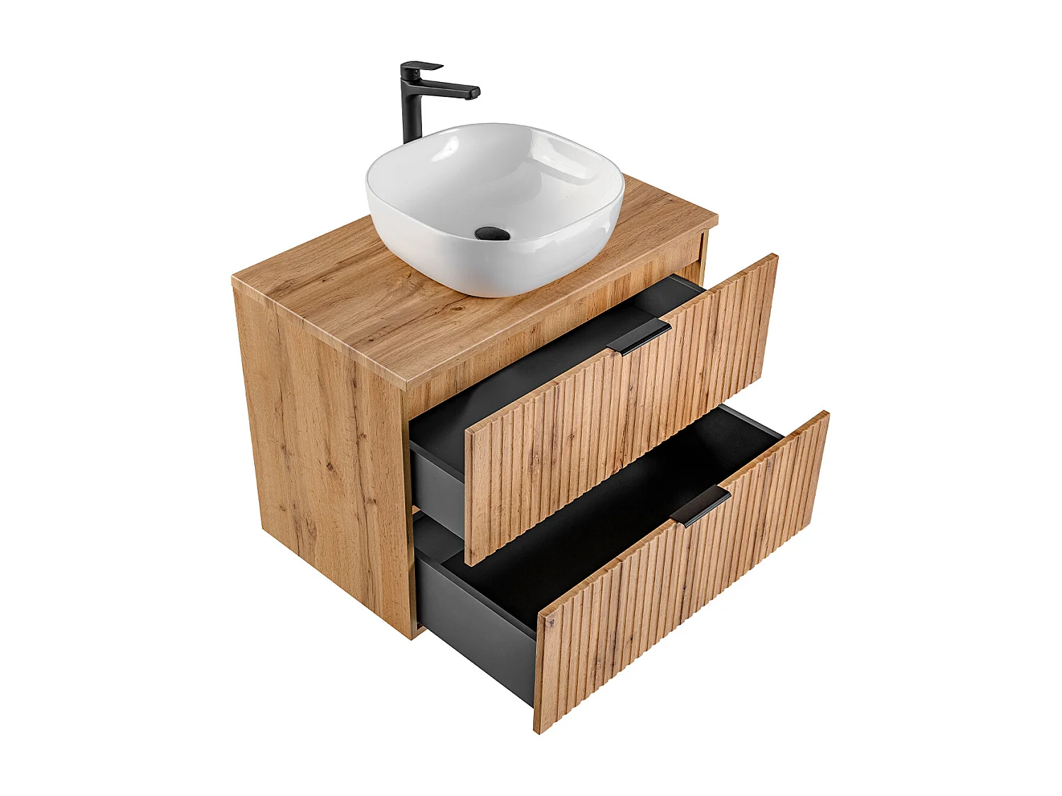 Lavatório individual de 80 cm com espelho LED e móvel de apoio em madeira Adriel