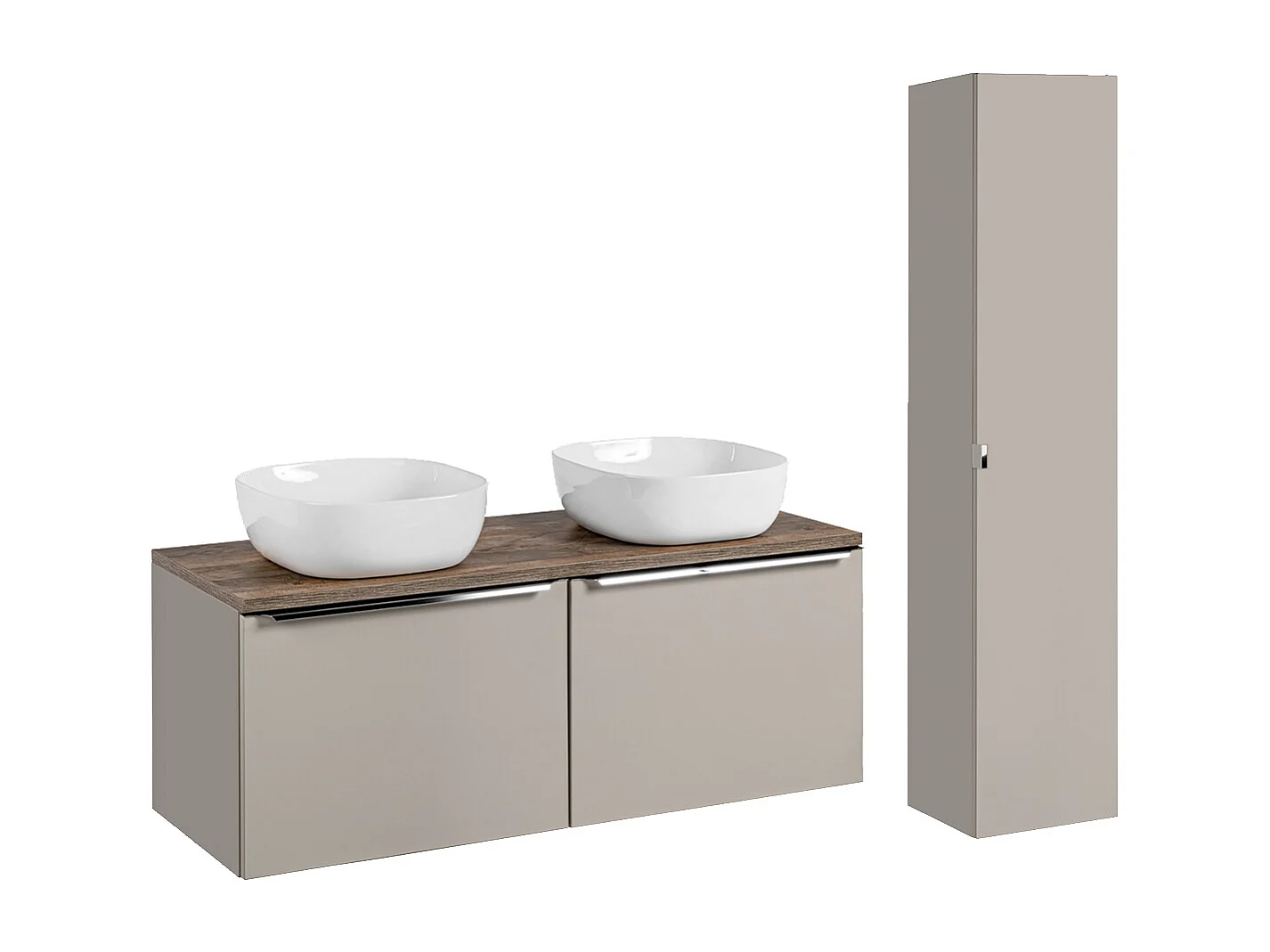 120cm dubbele wastafel en hoge kast Eros Taupe