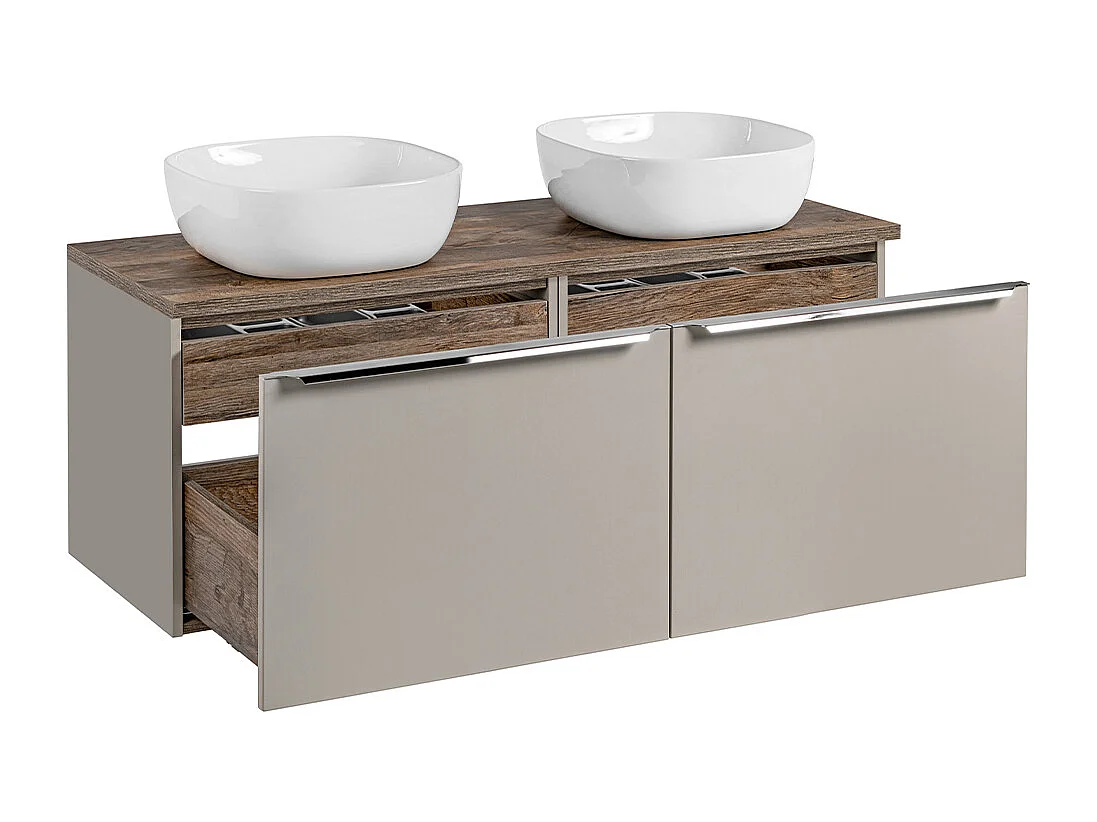 120cm dubbele wastafel en hoge kast Eros Taupe