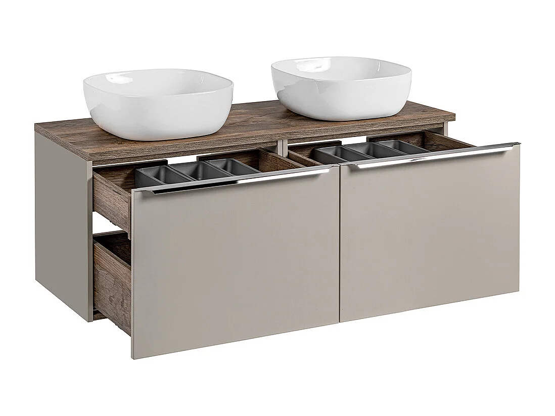 120cm dubbele wastafel en hoge kast Eros Taupe