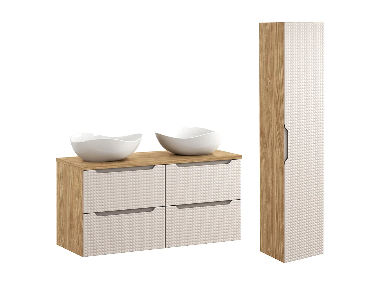 Beige en hout 120cm dubbele wastafel met Mallory sokkel