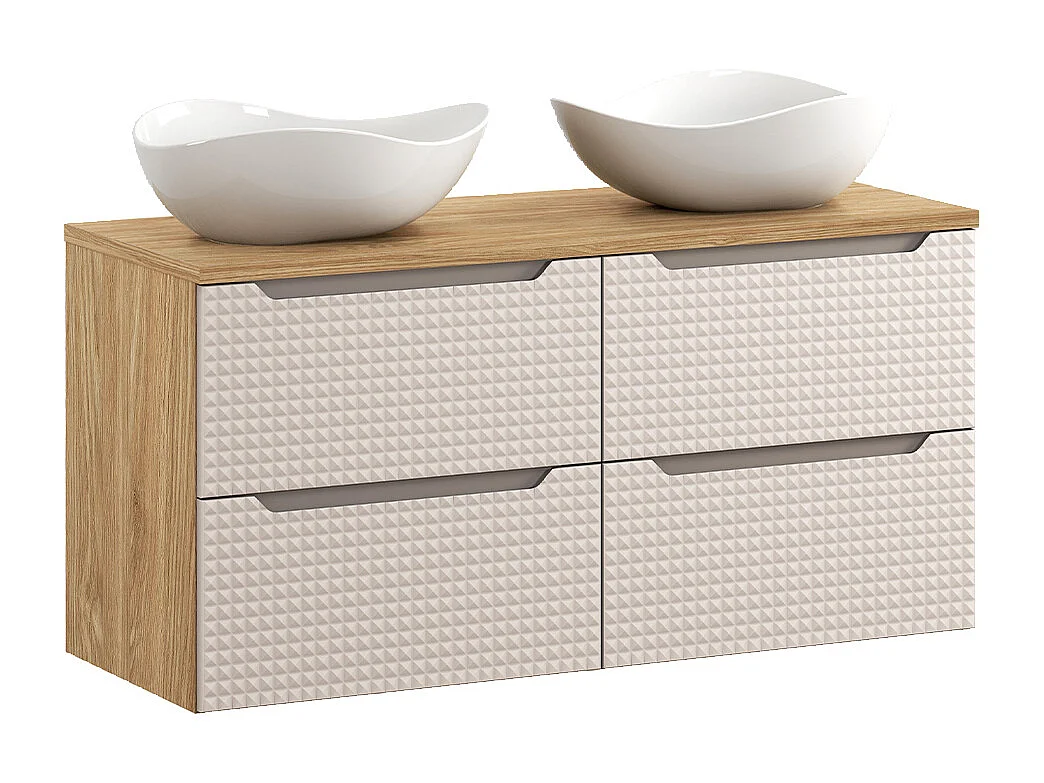 Beige en hout 120cm dubbele wastafel met Mallory sokkel