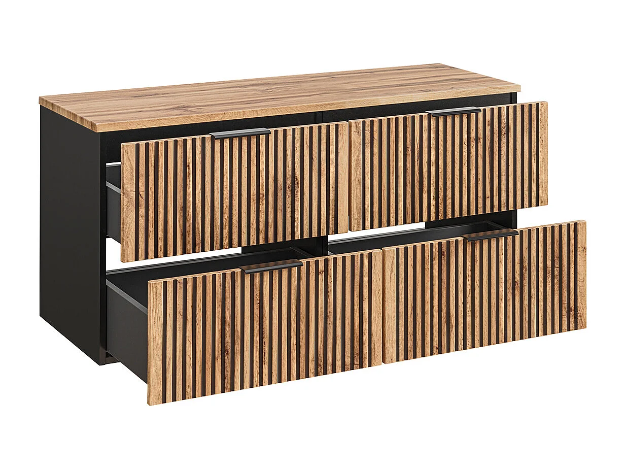 Ensemble meuble double vasque 120cm miroirs LED colonne et 3 armoires murales Gaia Bois et Noir - Vasque Noir