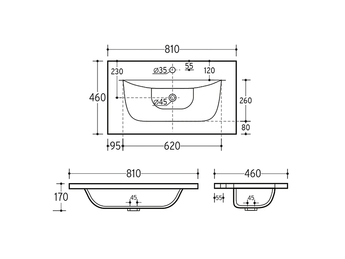 Set aus Einzelmöbel Einbauwaschbecken 80 cm LED-Spiegel und Säule Adriel Holz