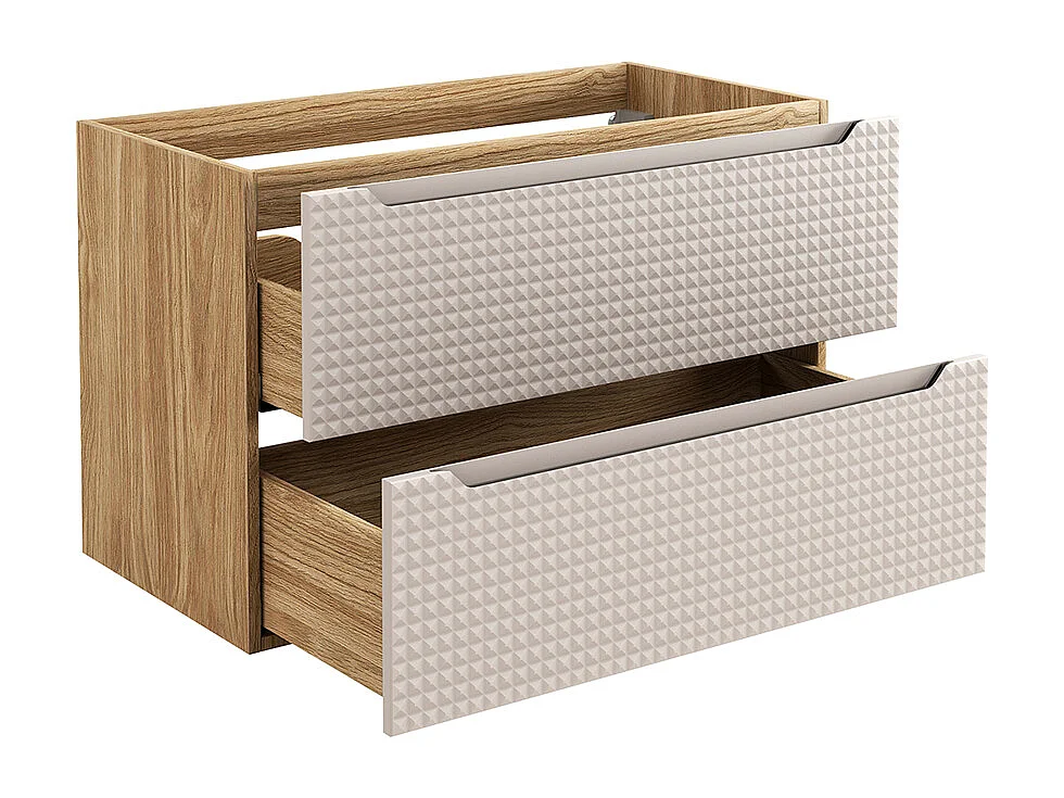 Ensemble meuble simple vasque 90cm colonne et 3 armoires murales Mallory Beige et bois