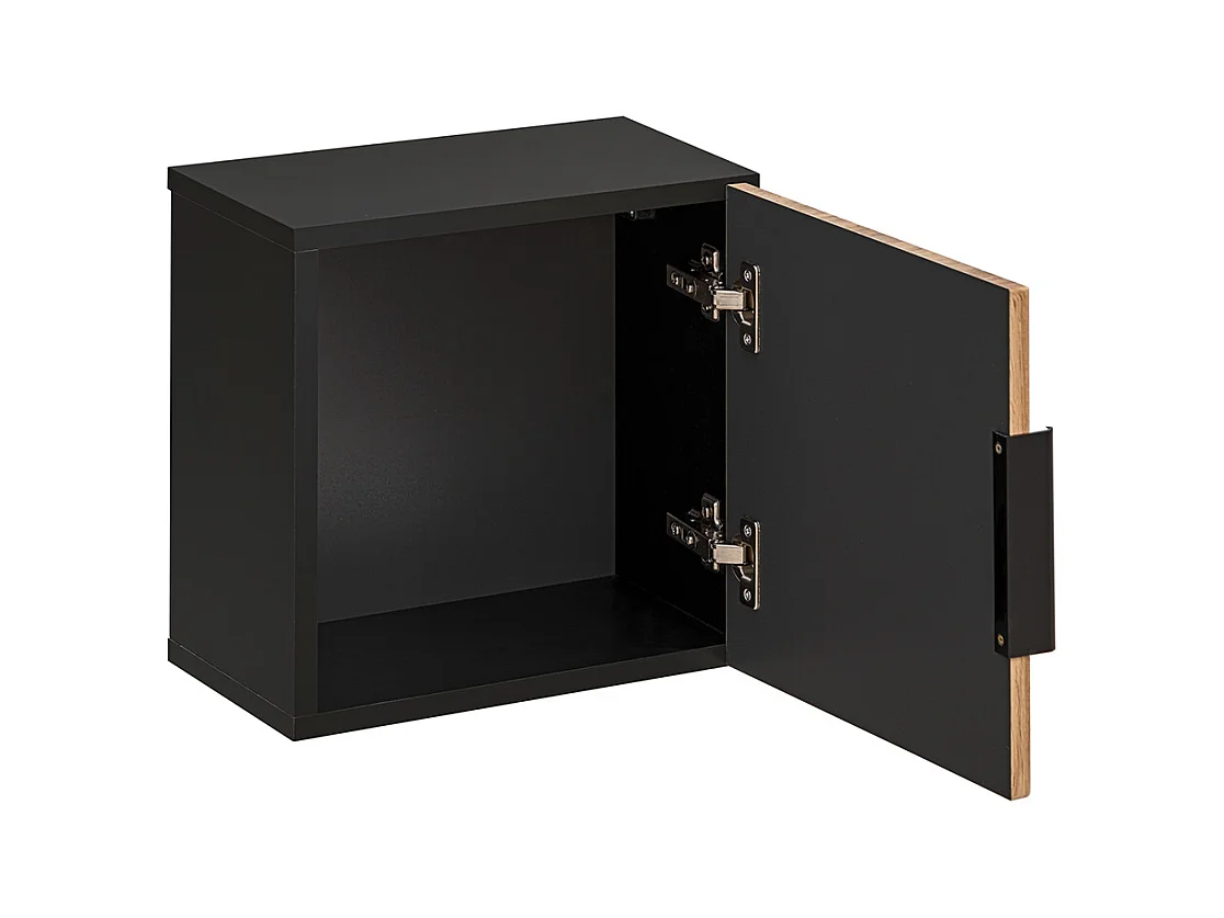 Ensemble meuble simple vasque 100cm miroir LED colonne et 3 armoires murales Gaia Bois et Noir - Vasque Noir