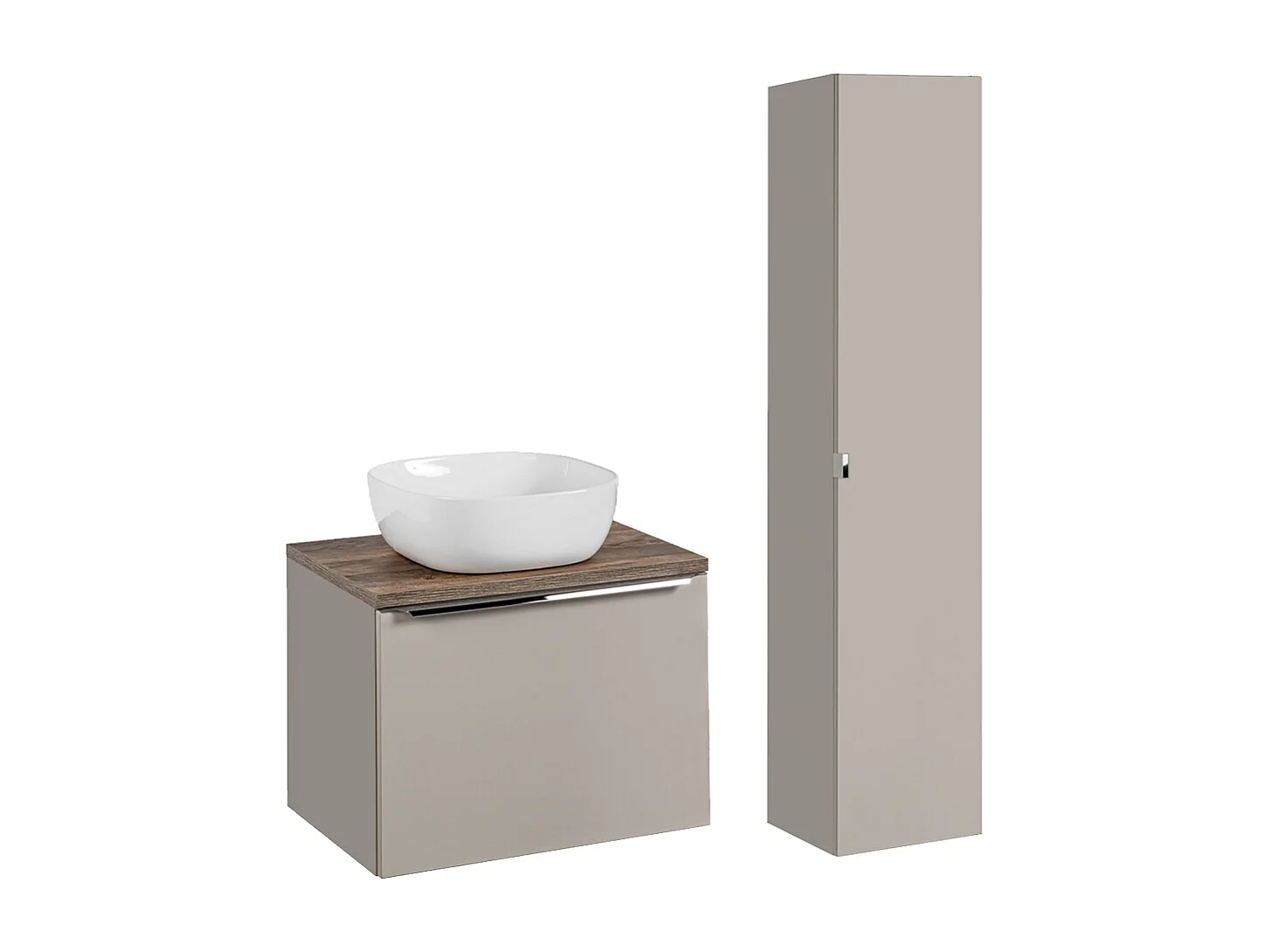 Ensemble meuble simple vasque 60cm et colonne Éros Taupe