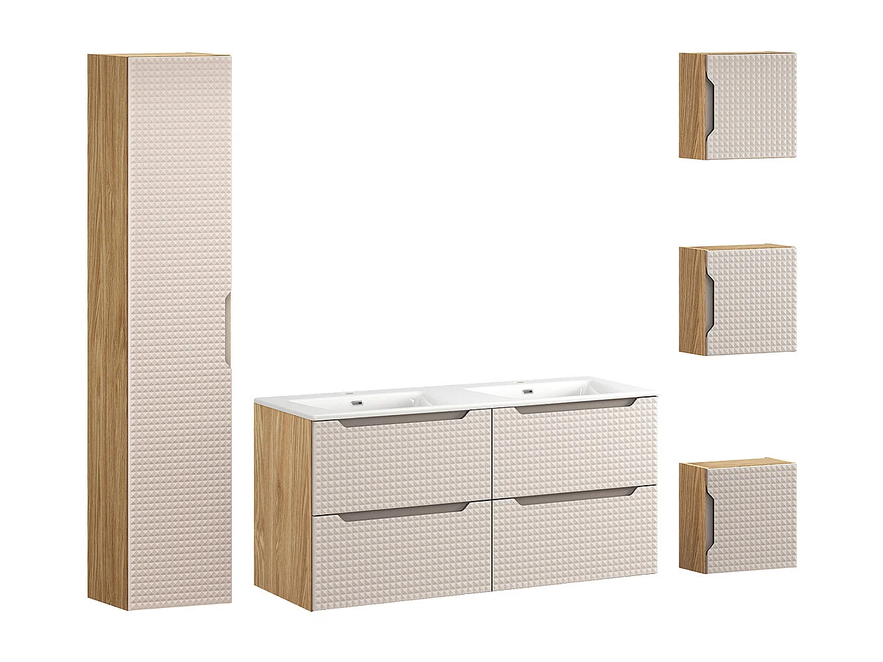 Set di mobili da bagno doppio lavabo Mallory beige e marrone 120cm