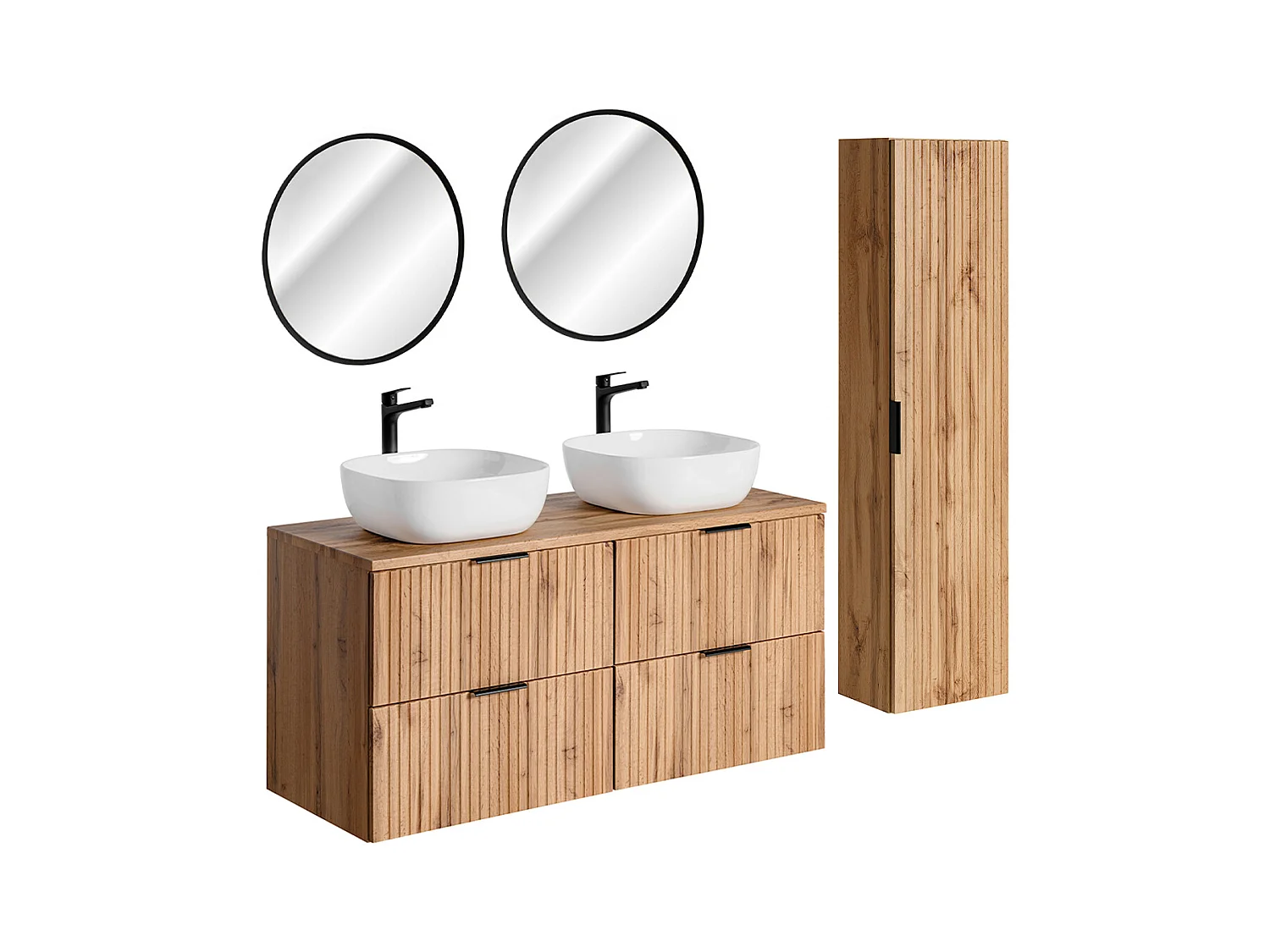 Ensemble meuble double vasque 120cm miroirs LED et colonne Adriel Bois