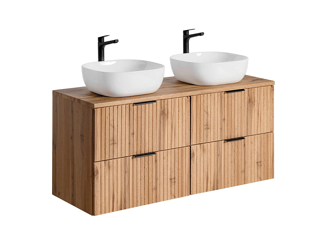 Ensemble meuble double vasque 120cm miroirs LED et colonne Adriel Bois