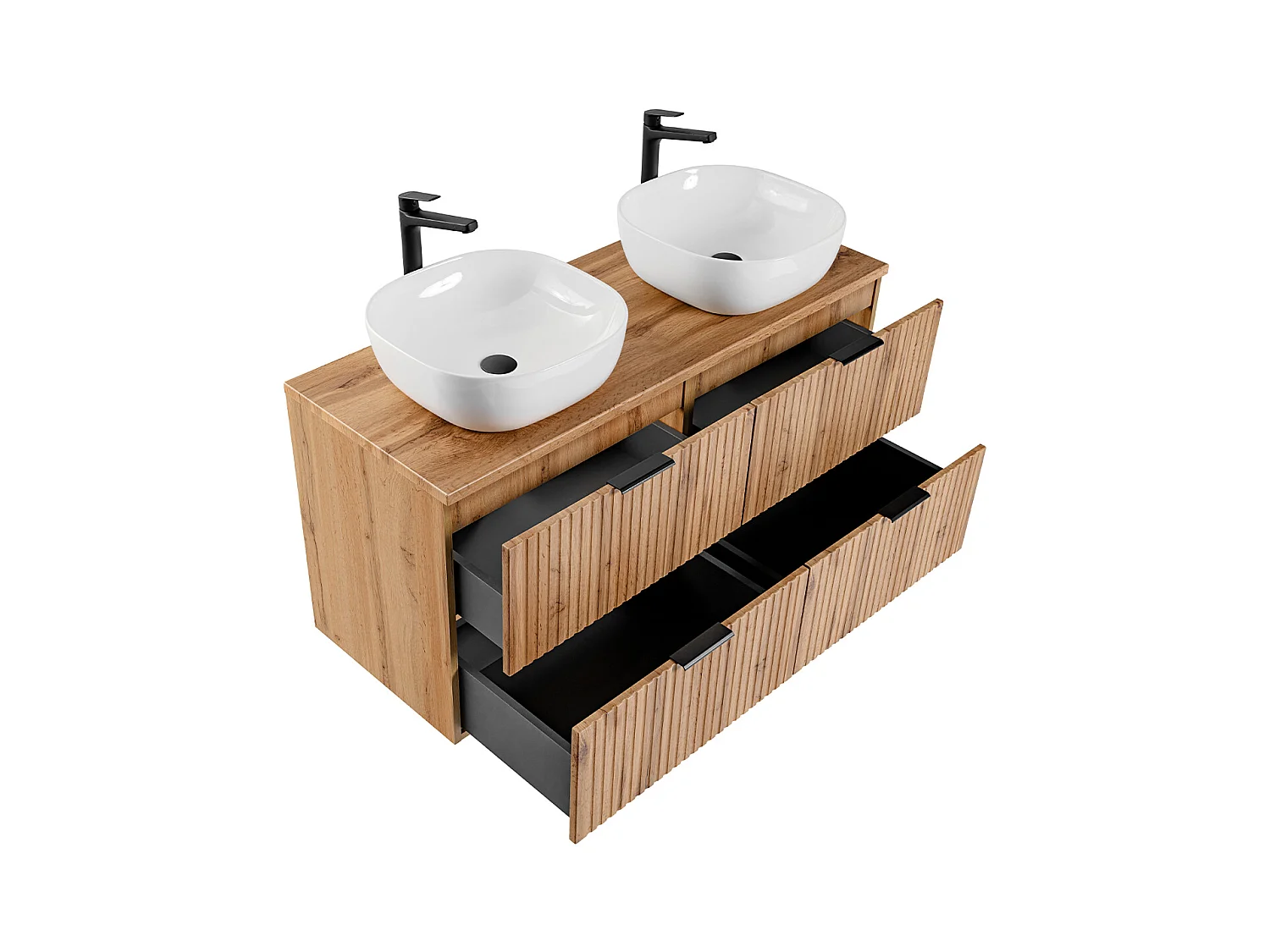 Ensemble meuble double vasque 120cm miroirs LED et colonne Adriel Bois