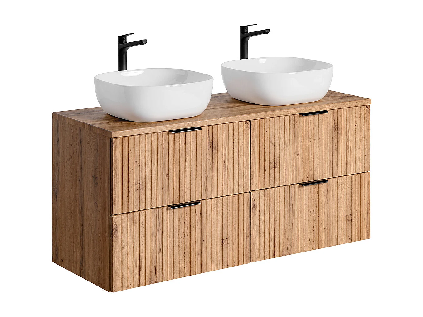Mobile lavabo doppio da 120 cm con specchi a LED e mobiletto in legno Adriel