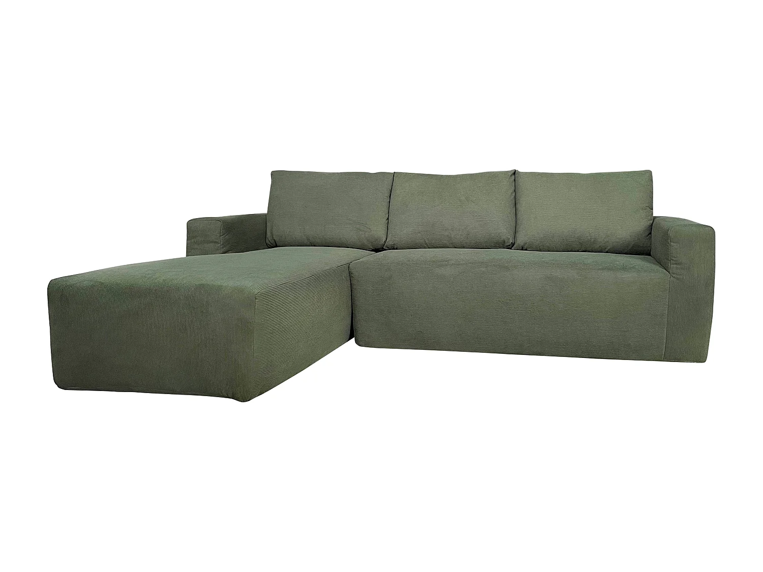 Canapé angle 4 places tissu et méridienne gauche vert L265 cm