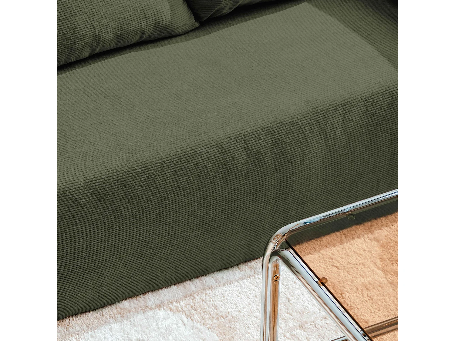 Canapé angle 4 places tissu et méridienne gauche vert L265 cm