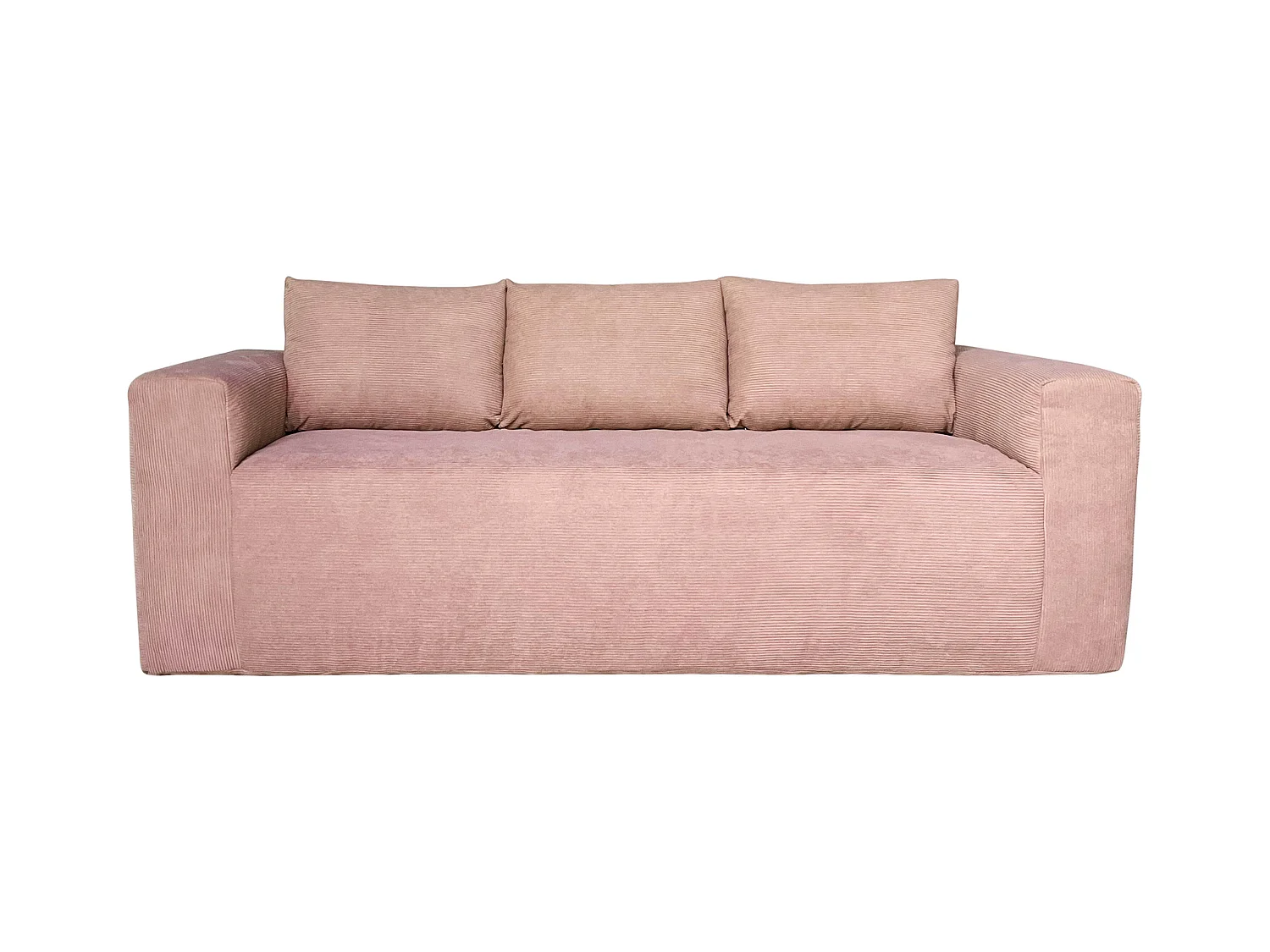 Canapé 3 places en tissu côtelé avec coussins rose