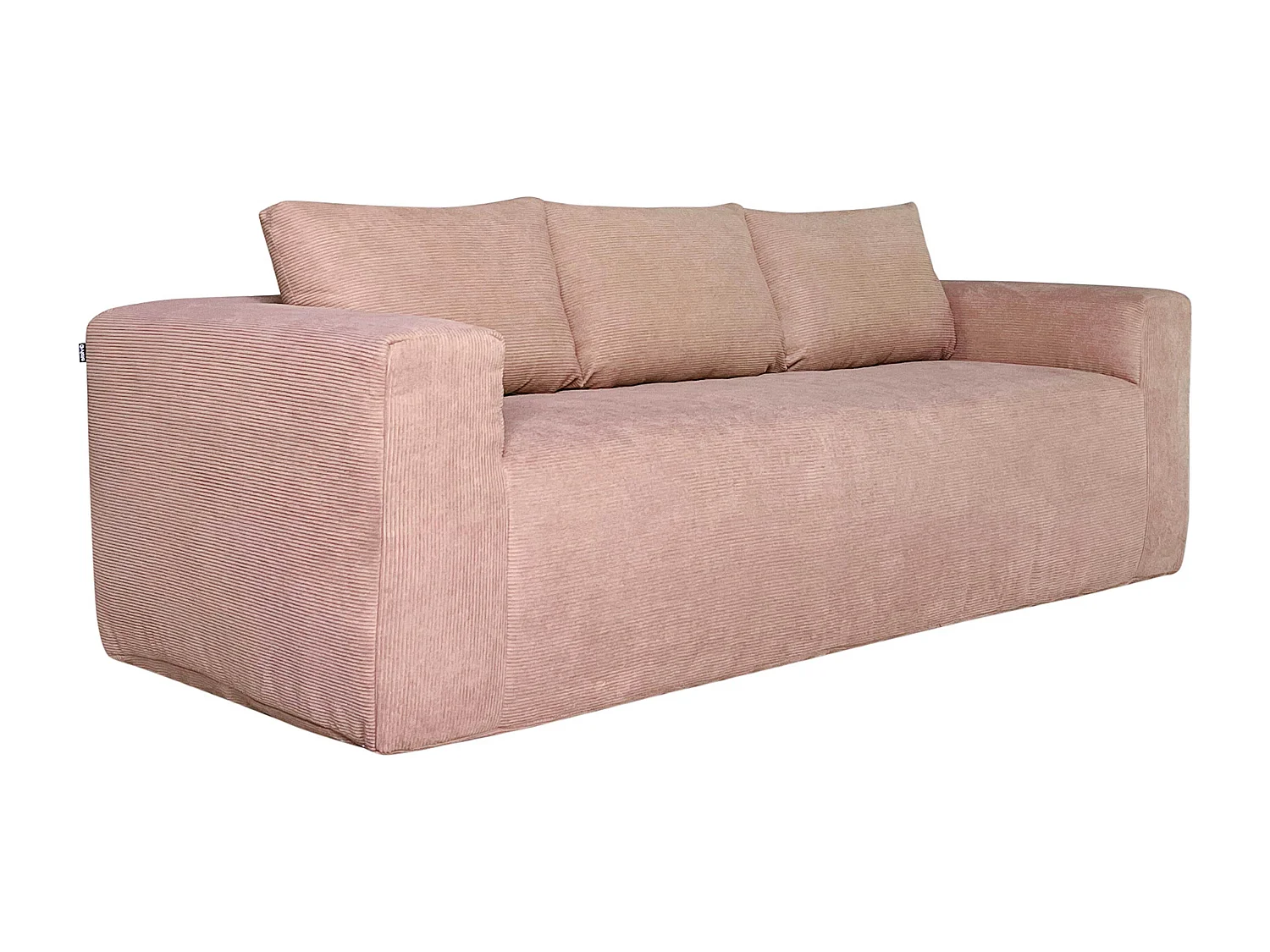 Canapé 3 places en tissu côtelé avec coussins rose L 200 cm