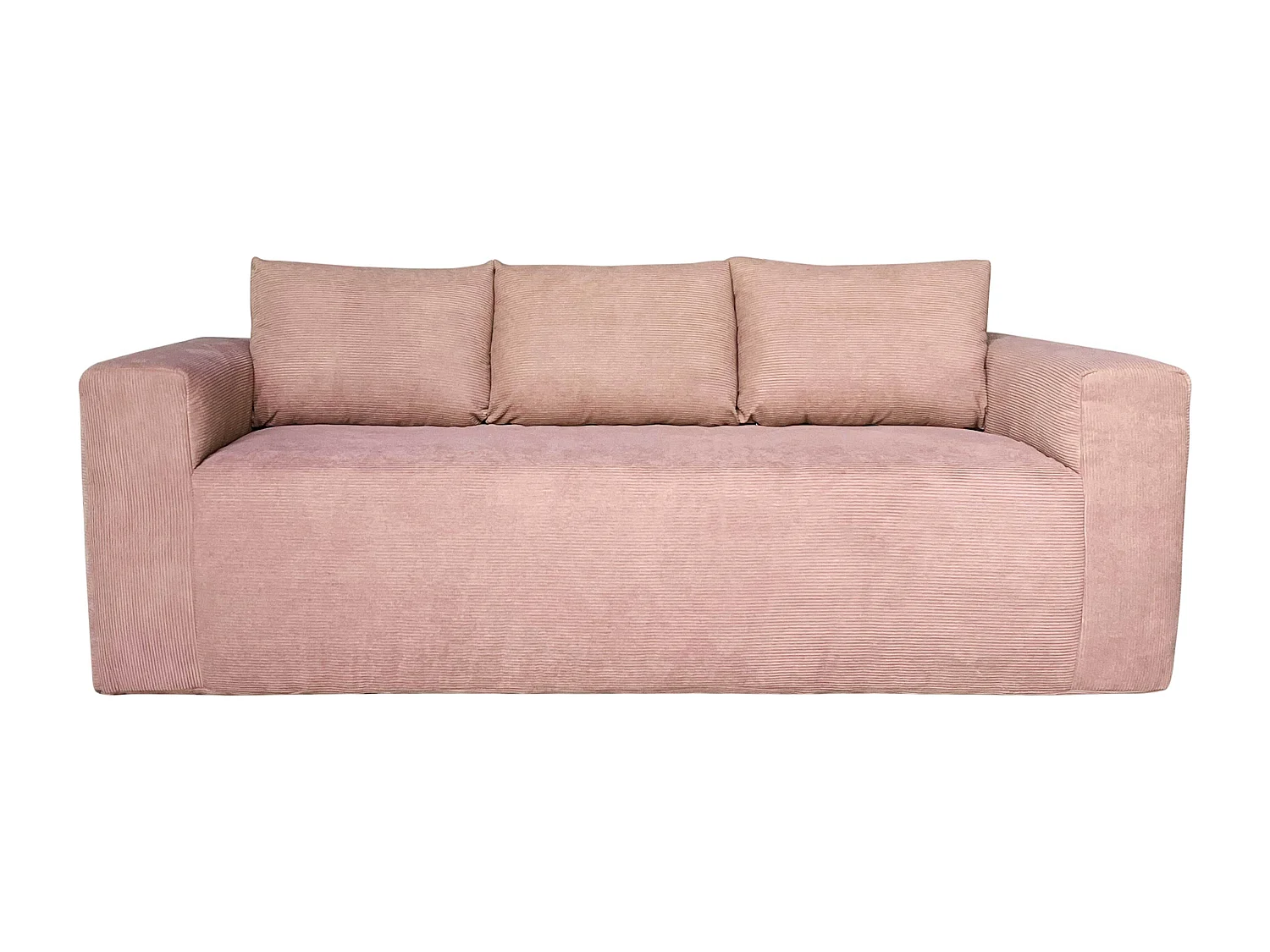 Canapé 3 places en tissu côtelé avec coussins rose L 200 cm