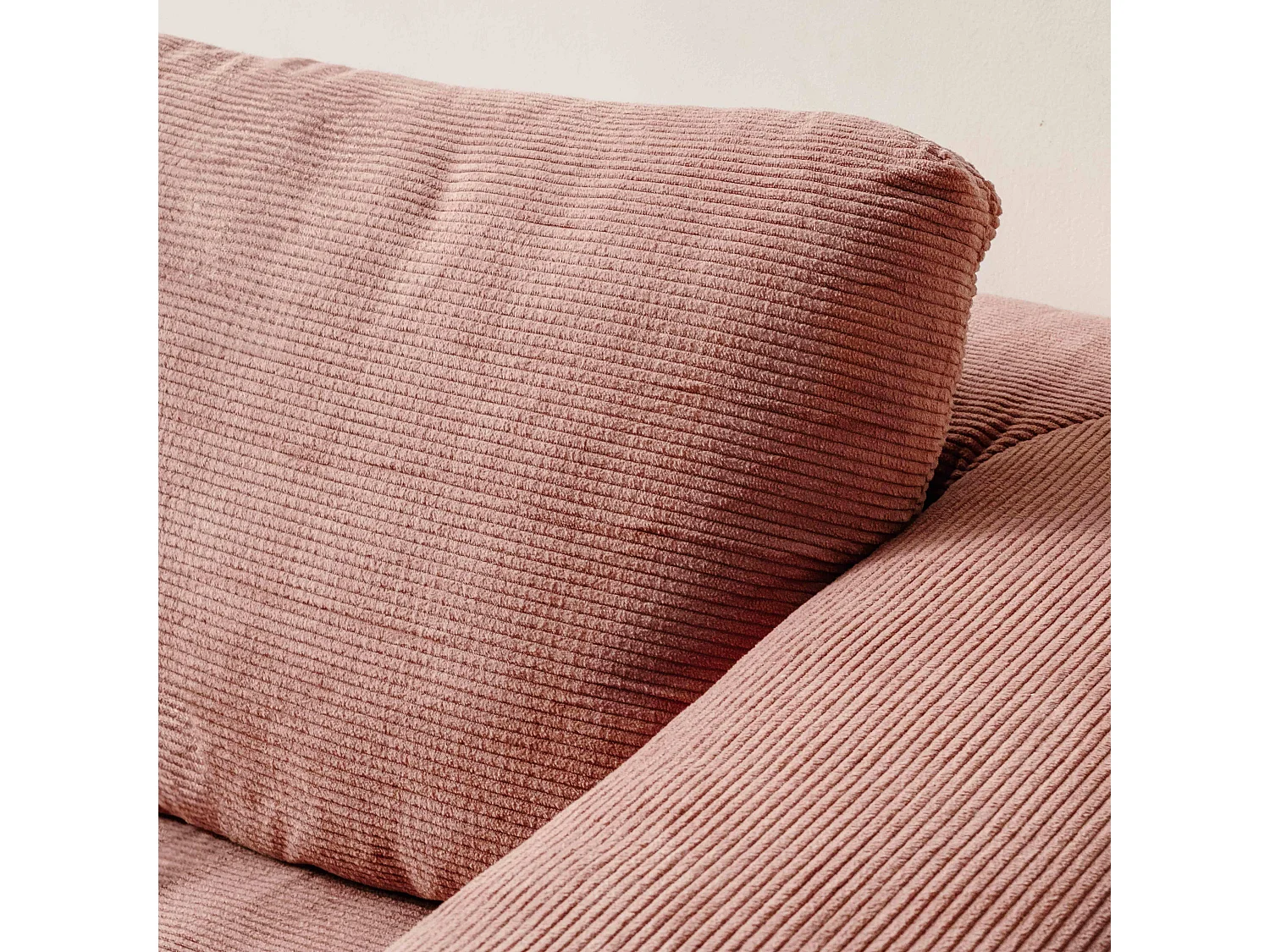 Canapé 3 places en tissu côtelé avec coussins rose L 200 cm