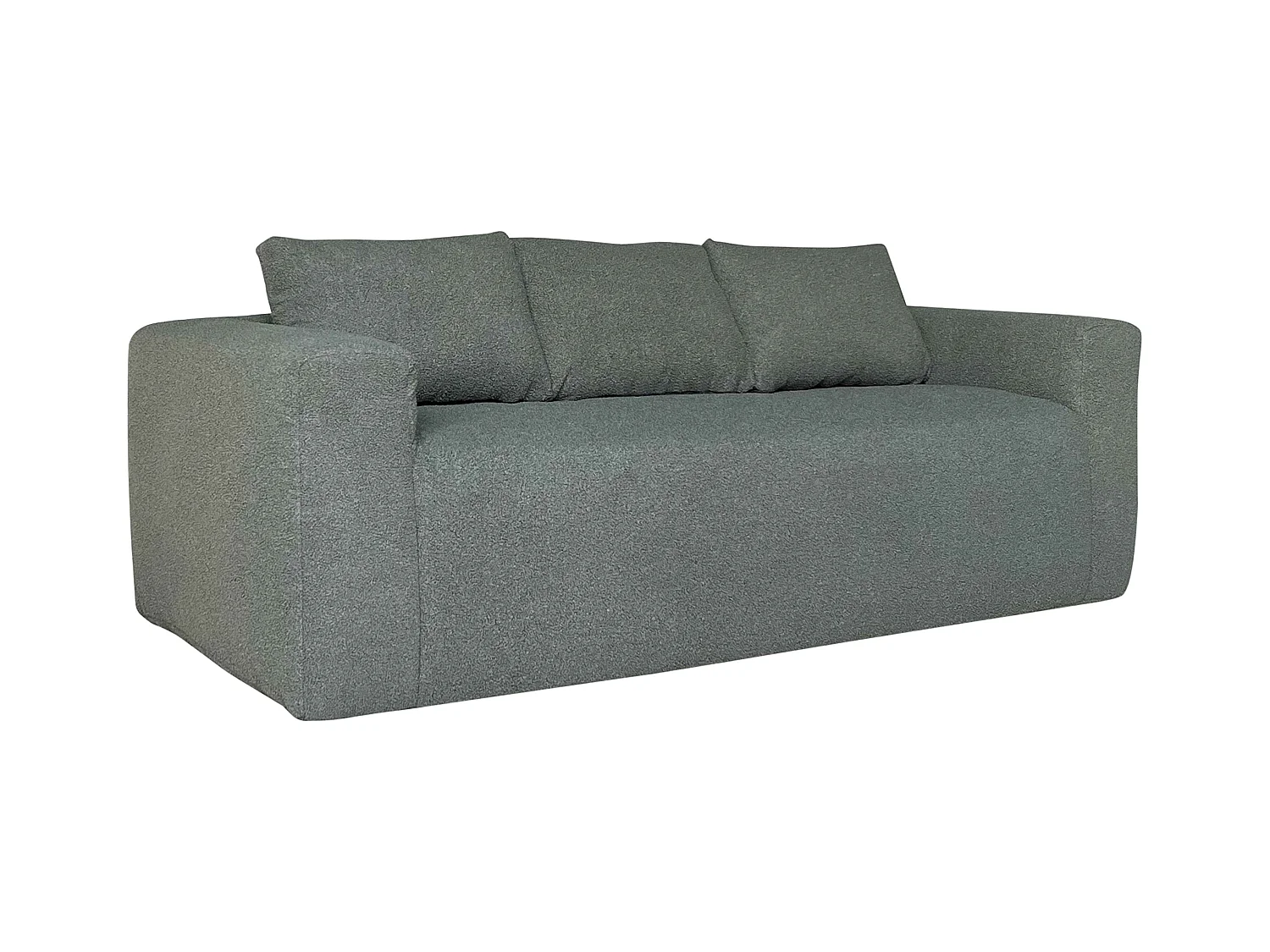 Canapé 3 places en tissu bouclette avec coussins vert