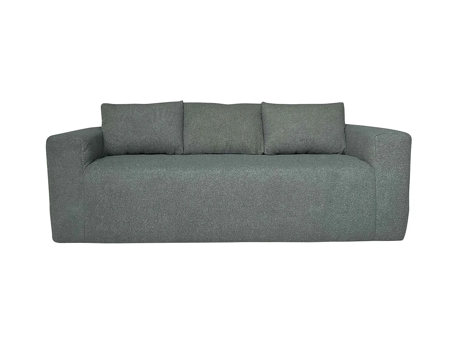 Canapé 3 places en tissu bouclette avec coussins vert