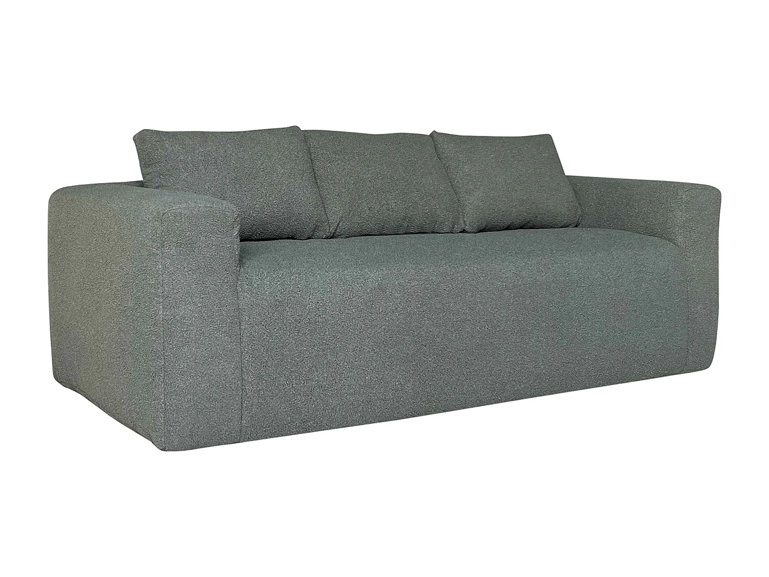 Canapé 3 places en tissu bouclette avec coussins vert L 200 cm