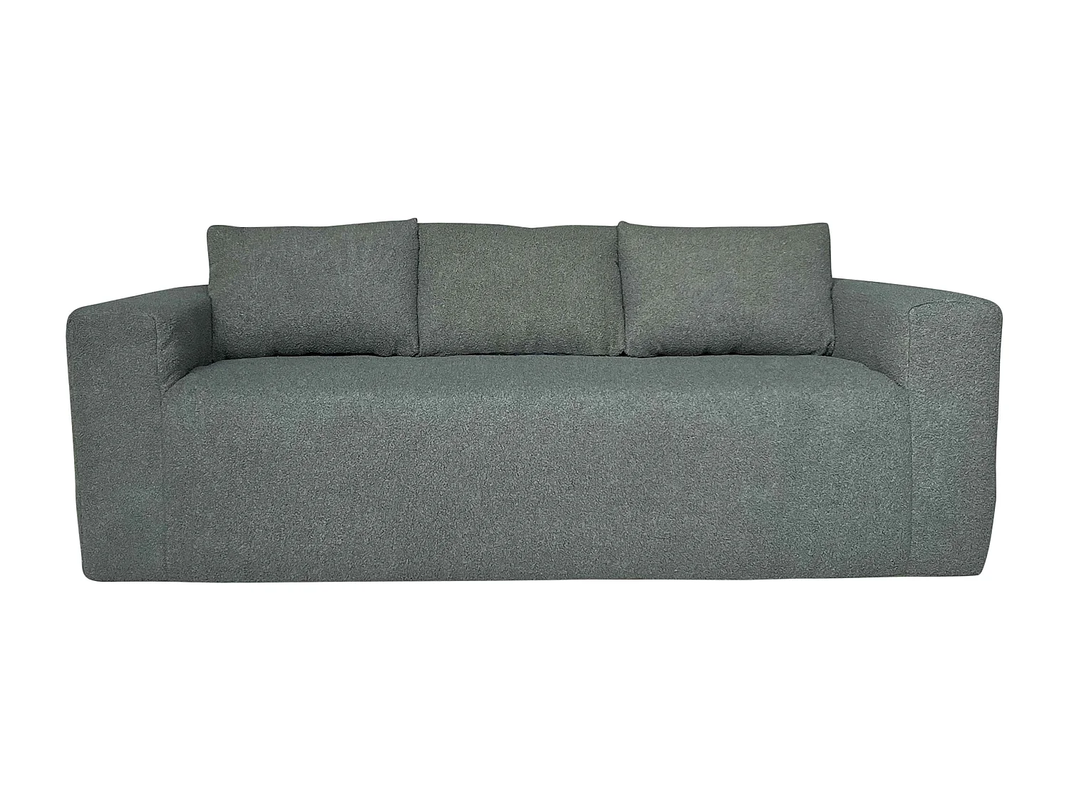 Canapé 3 places en tissu bouclette avec coussins vert L 200 cm