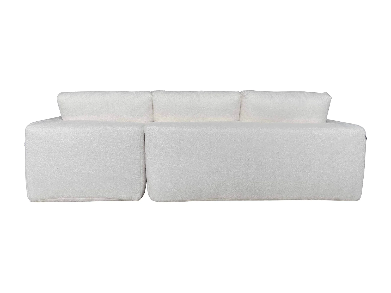 Canapé angle droit 4 places tissu bouclette et méridienne écru L265 cm
