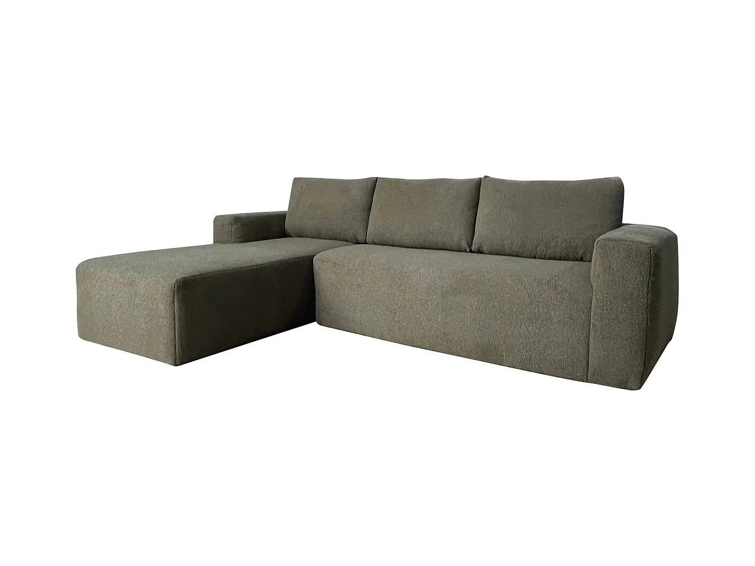 4-zits hoekbank in groen met chaise longue links