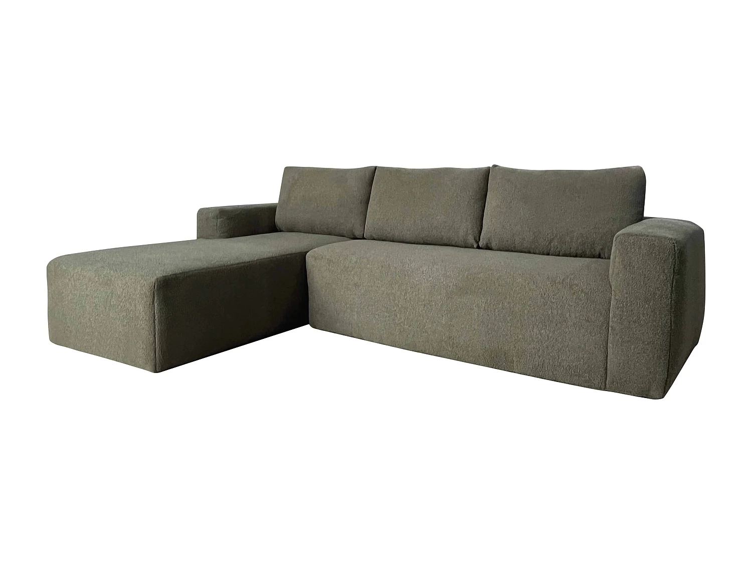 Canapé d'angle 4 places bouclette avec méridienne gauche vert L265 cm