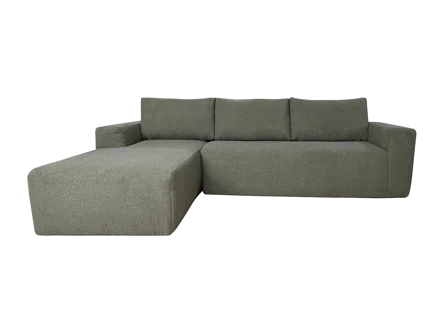 Canapé d'angle 4 places bouclette avec méridienne gauche vert L265 cm